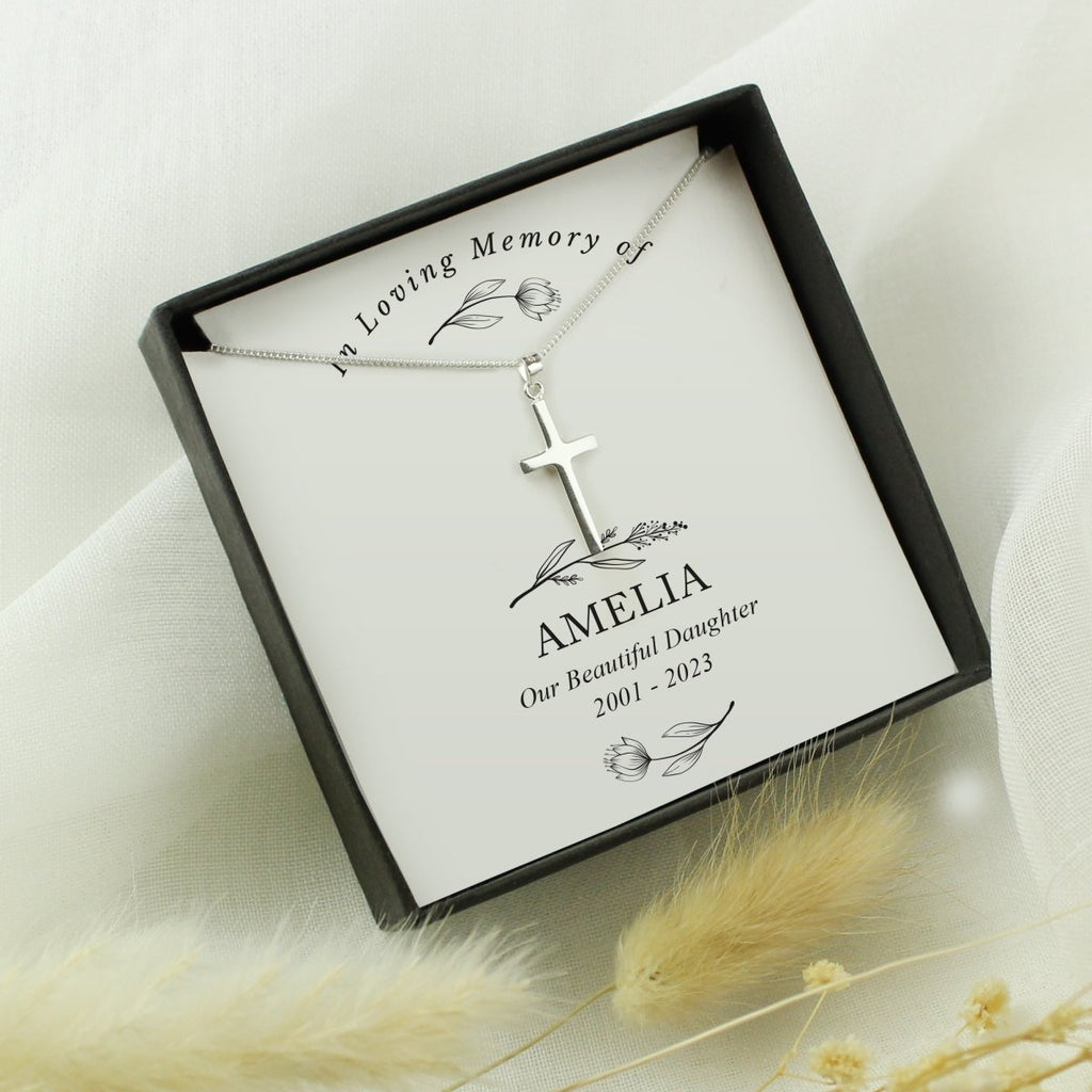 Personalised In Loving Memory Cross Sentiment Memorial Necklace and Box - Engraved Memories