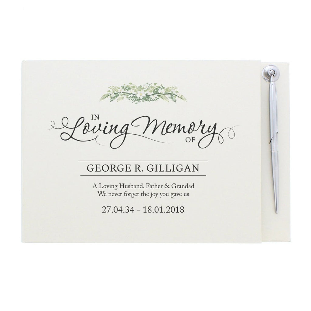 Personalised In Loving Memory Hardback Guest Book & Pen, Memorial Book - Engraved Memories