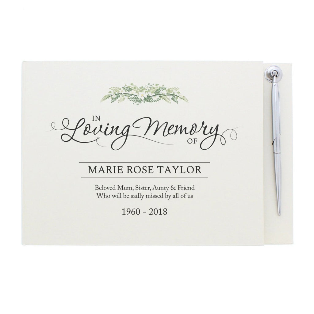 Personalised In Loving Memory Hardback Guest Book & Pen, Memorial Book - Engraved Memories