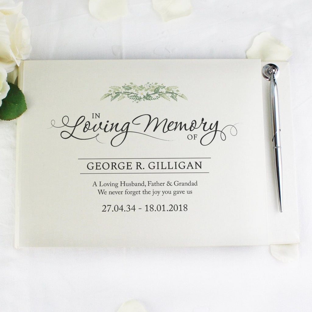 Personalised In Loving Memory Hardback Guest Book & Pen, Memorial Book - Engraved Memories