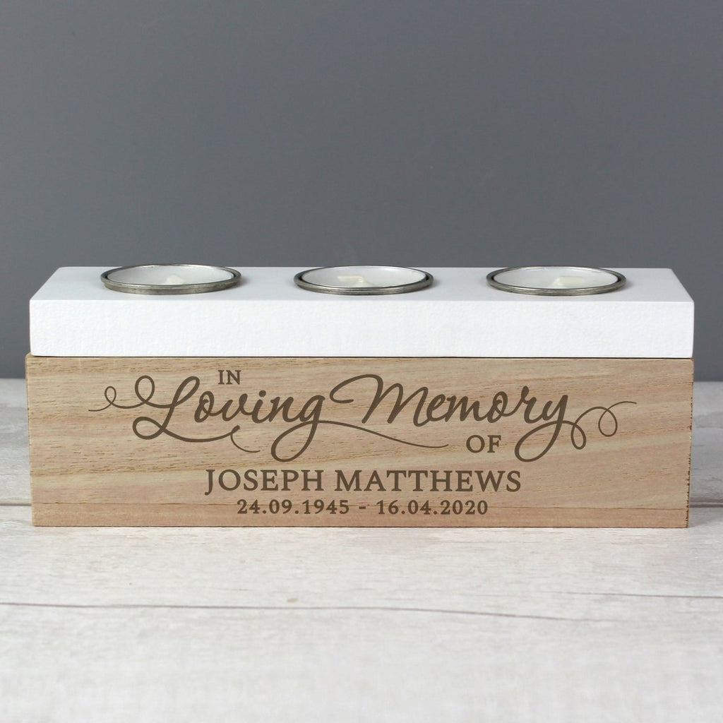Personalised In Loving Memory Triple Tea Light Box - Engraved Memories