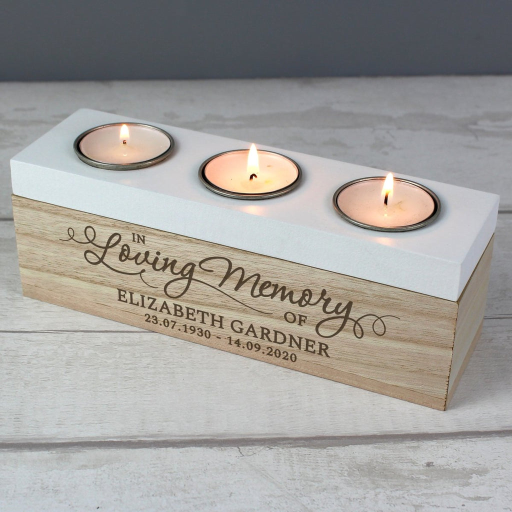 Personalised In Loving Memory Triple Tea Light Box - Engraved Memories
