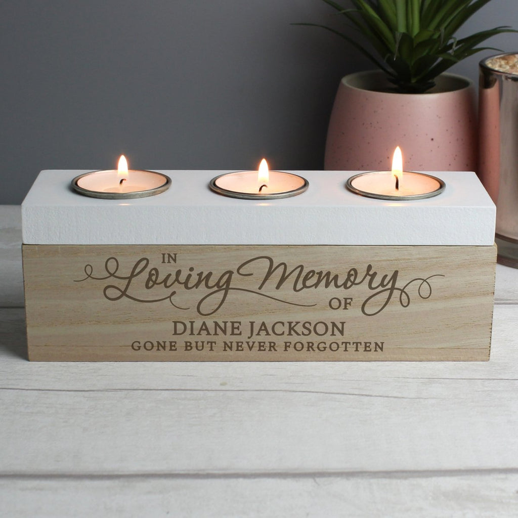 Personalised In Loving Memory Triple Tea Light Box - Engraved Memories