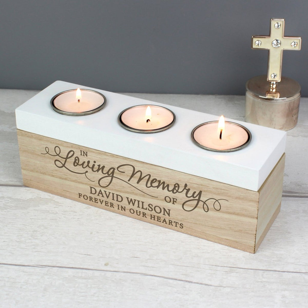 Personalised In Loving Memory Triple Tea Light Box - Engraved Memories