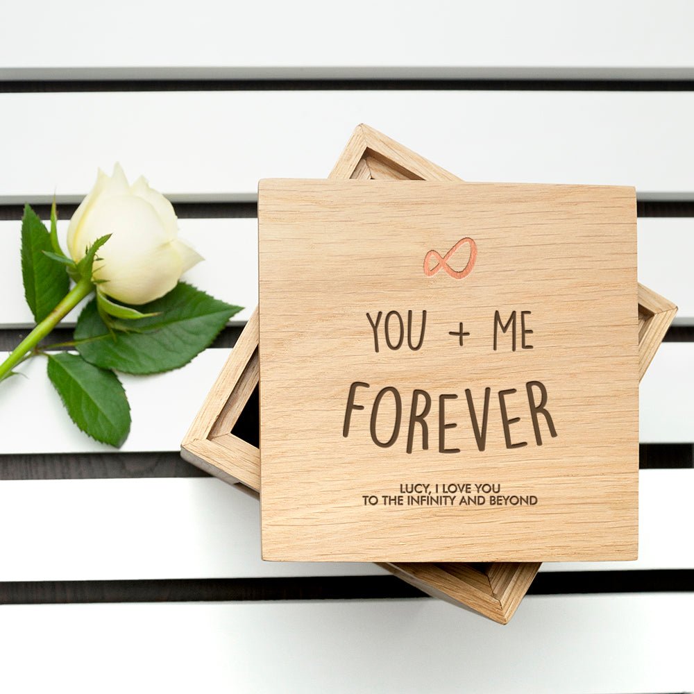 Personalised Infinite Love Oak Photo Cube - Engraved Memories