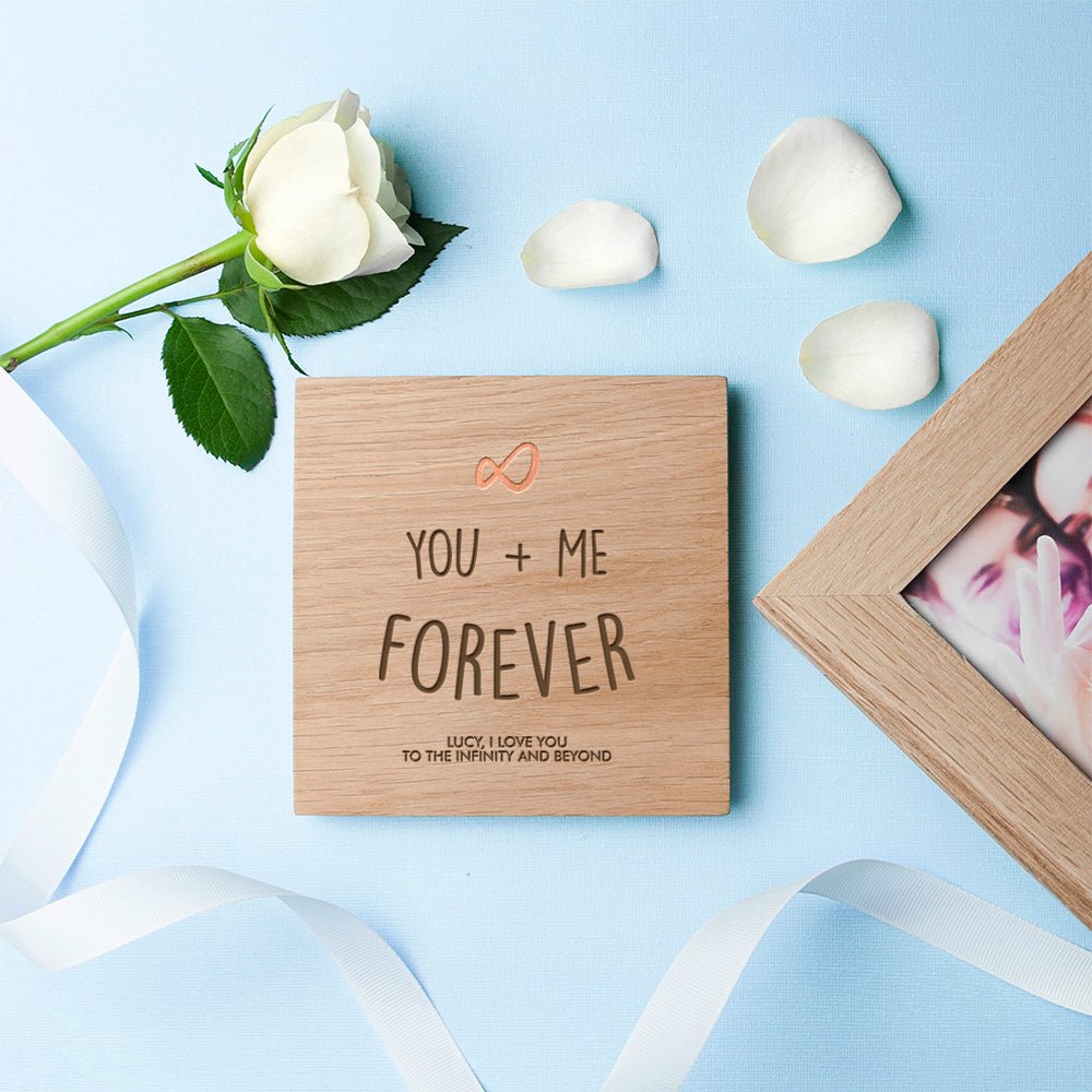 Personalised Infinite Love Oak Photo Cube - Engraved Memories