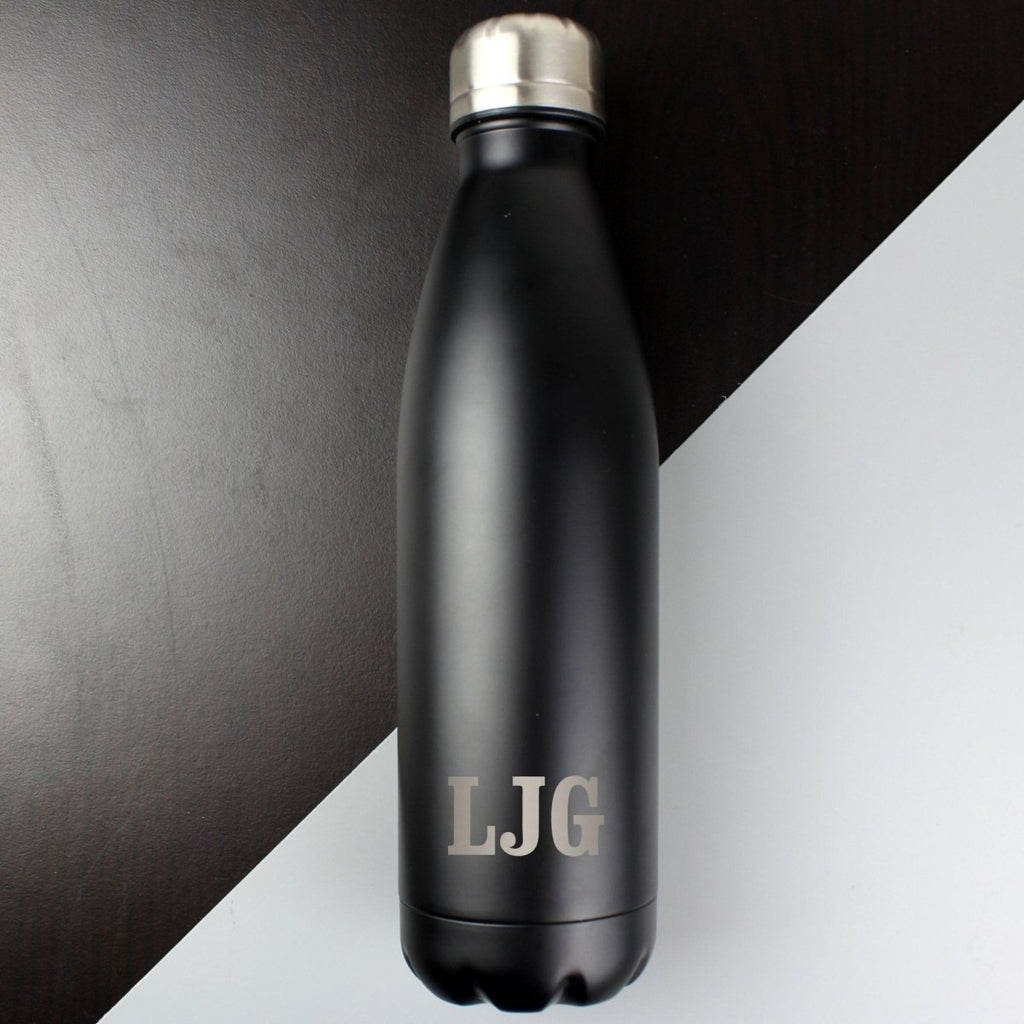 Personalised Initials Black Metal Insulated Drinks Bottle - Engraved Memories