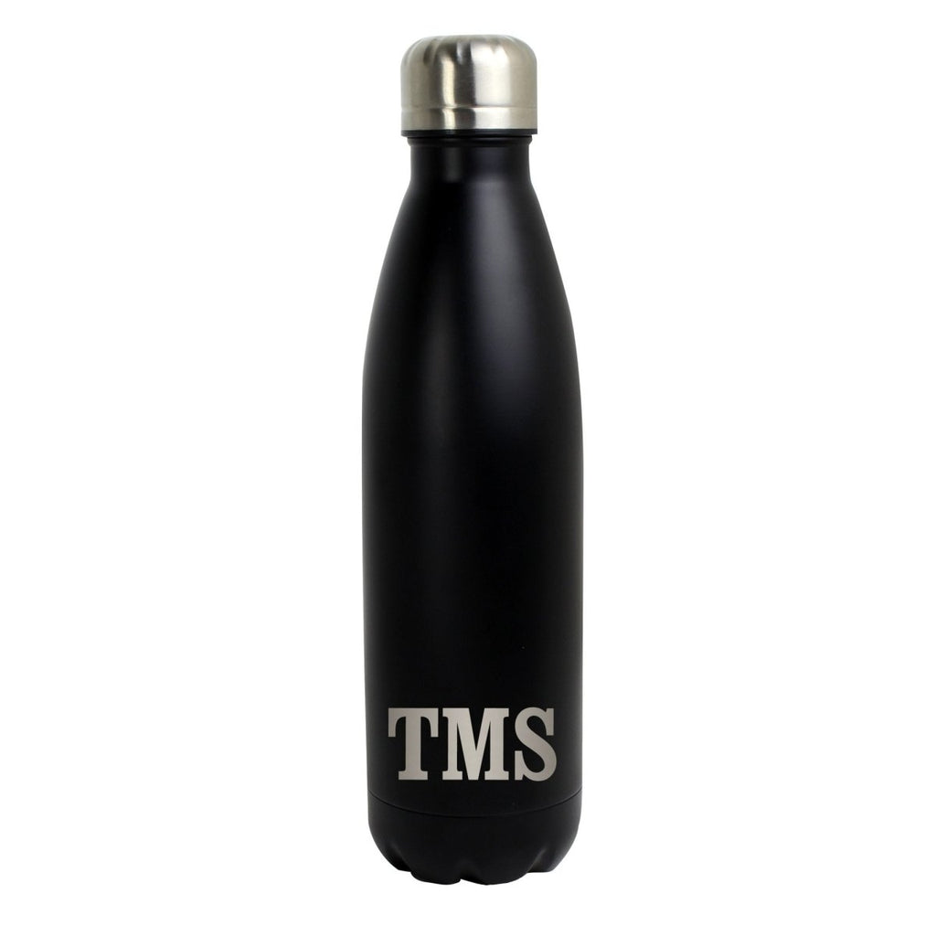 Personalised Initials Black Metal Insulated Drinks Bottle - Engraved Memories