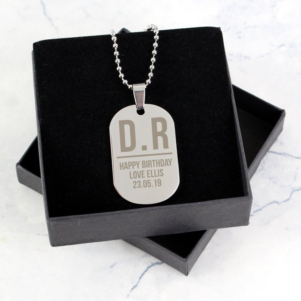 Personalised Initials Stainless Steel Dog Tag Necklace - Engraved Memories