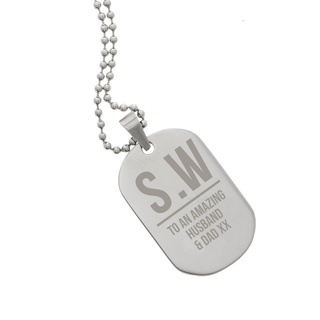 Personalised Initials Stainless Steel Dog Tag Necklace - Engraved Memories