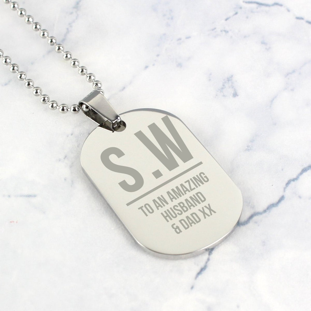Personalised Initials Stainless Steel Dog Tag Necklace - Engraved Memories
