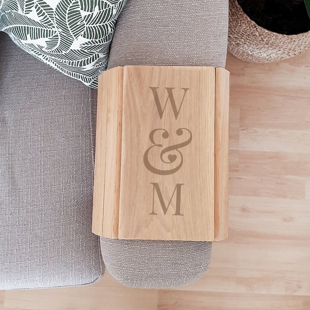 Personalised Initials Wooden Sofa Tray - Engraved Memories
