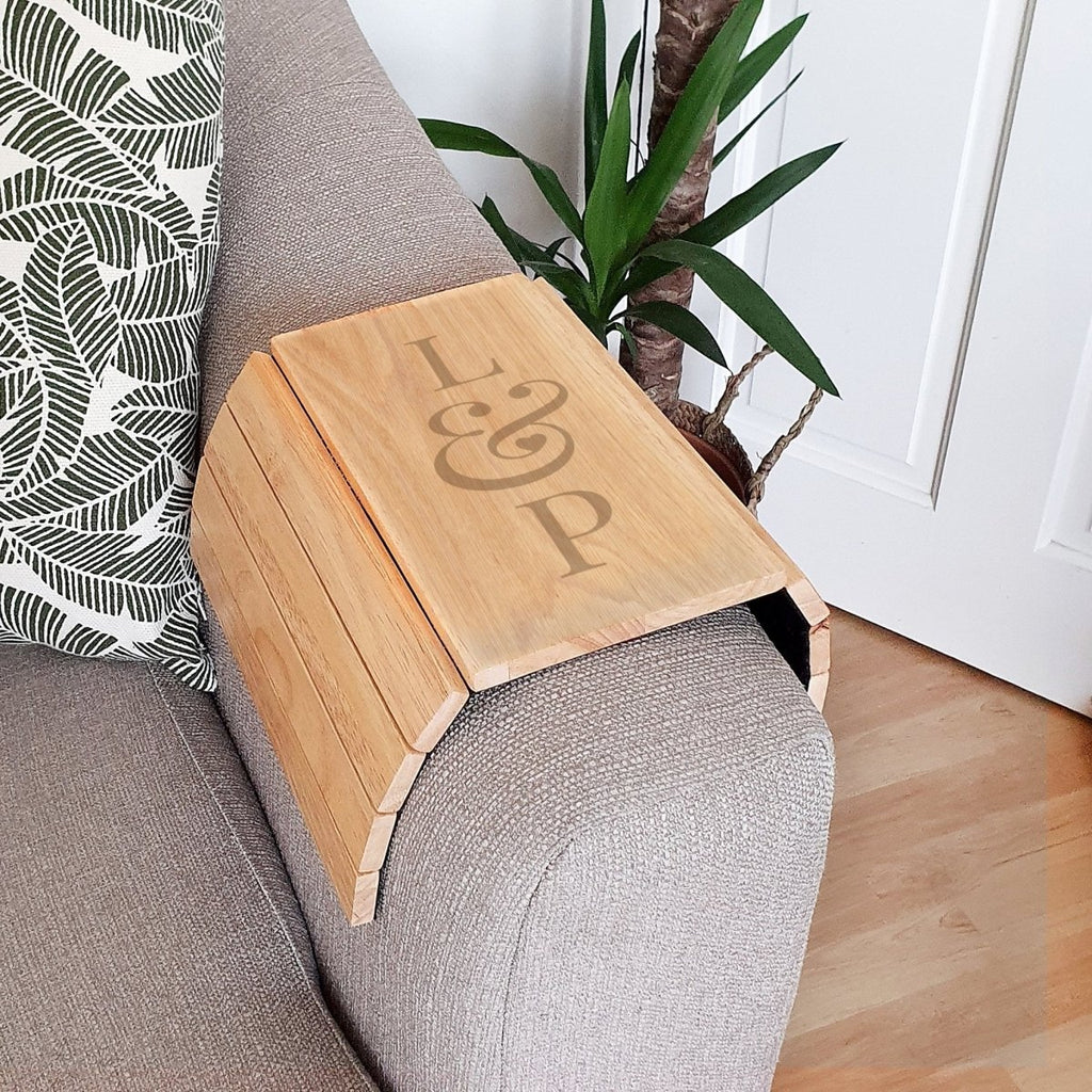Personalised Initials Wooden Sofa Tray - Engraved Memories