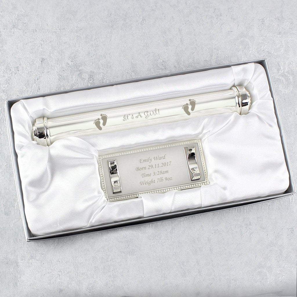 Personalised Its A Girl Silver Plated Certificate Holder - Engraved Memories