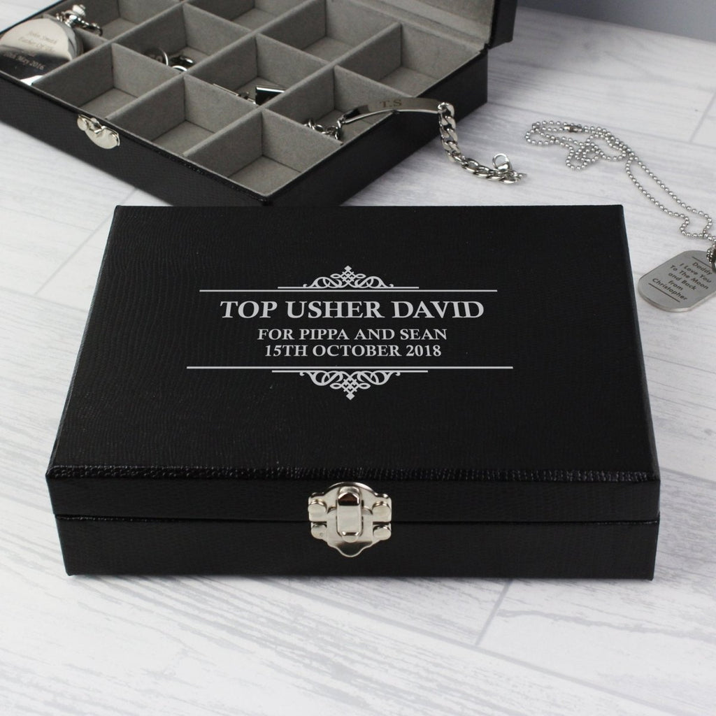 Personalised Large Cufflink Compartment Box - Engraved Memories