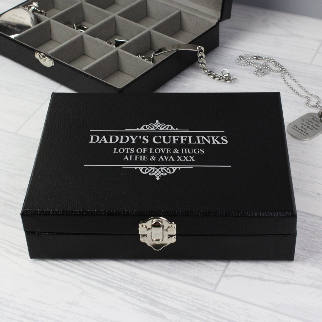 Personalised Large Cufflink Compartment Box - Engraved Memories