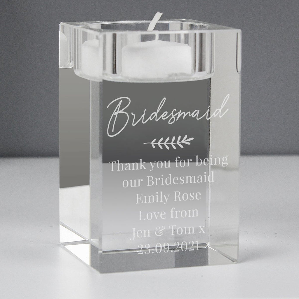 Personalised Leaf Free Text Glass Tea Light Holder - Engraved Memories