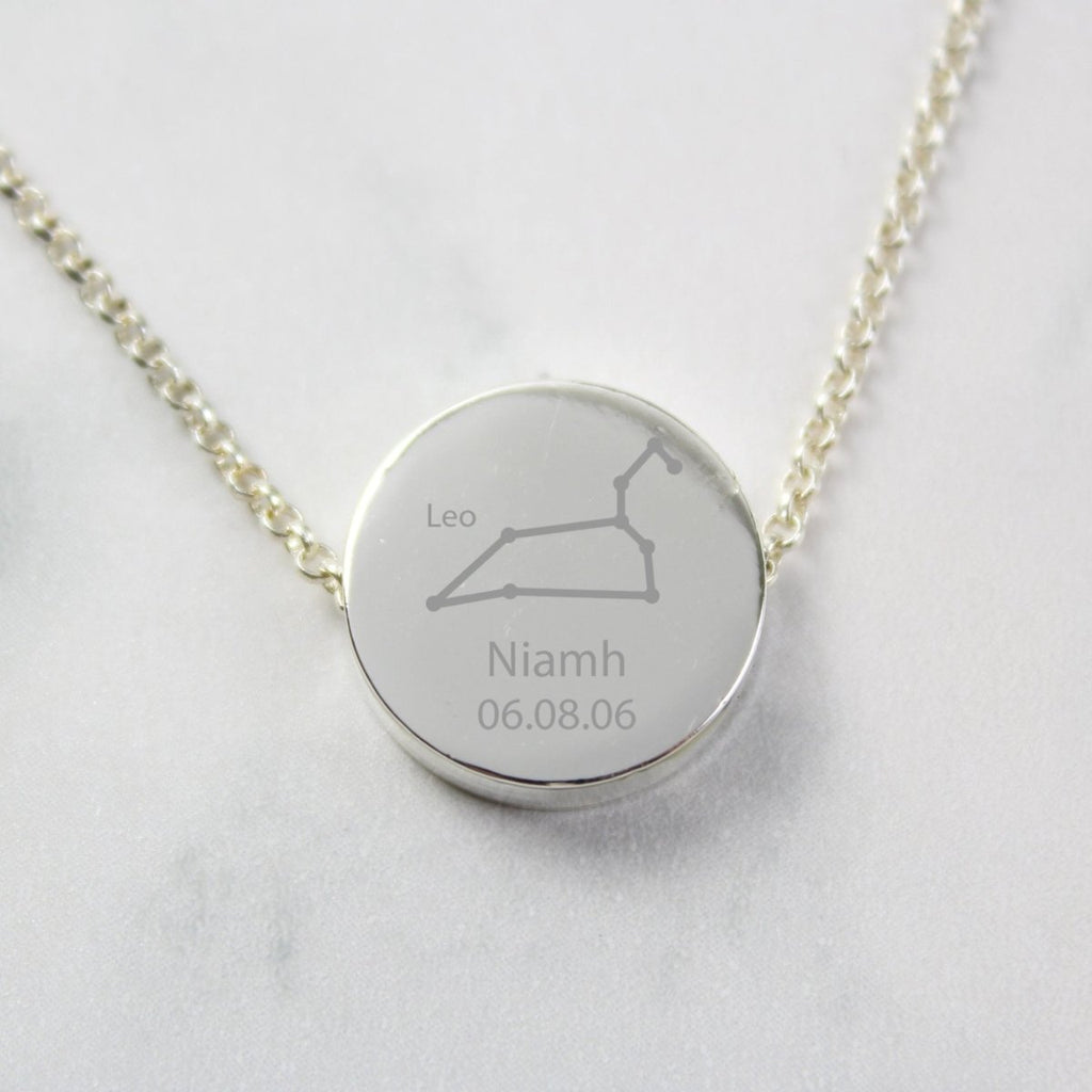 Personalised Leo Zodiac Star Sign Silver Tone Necklace (July 23rd - August 22nd) - Engraved Memories