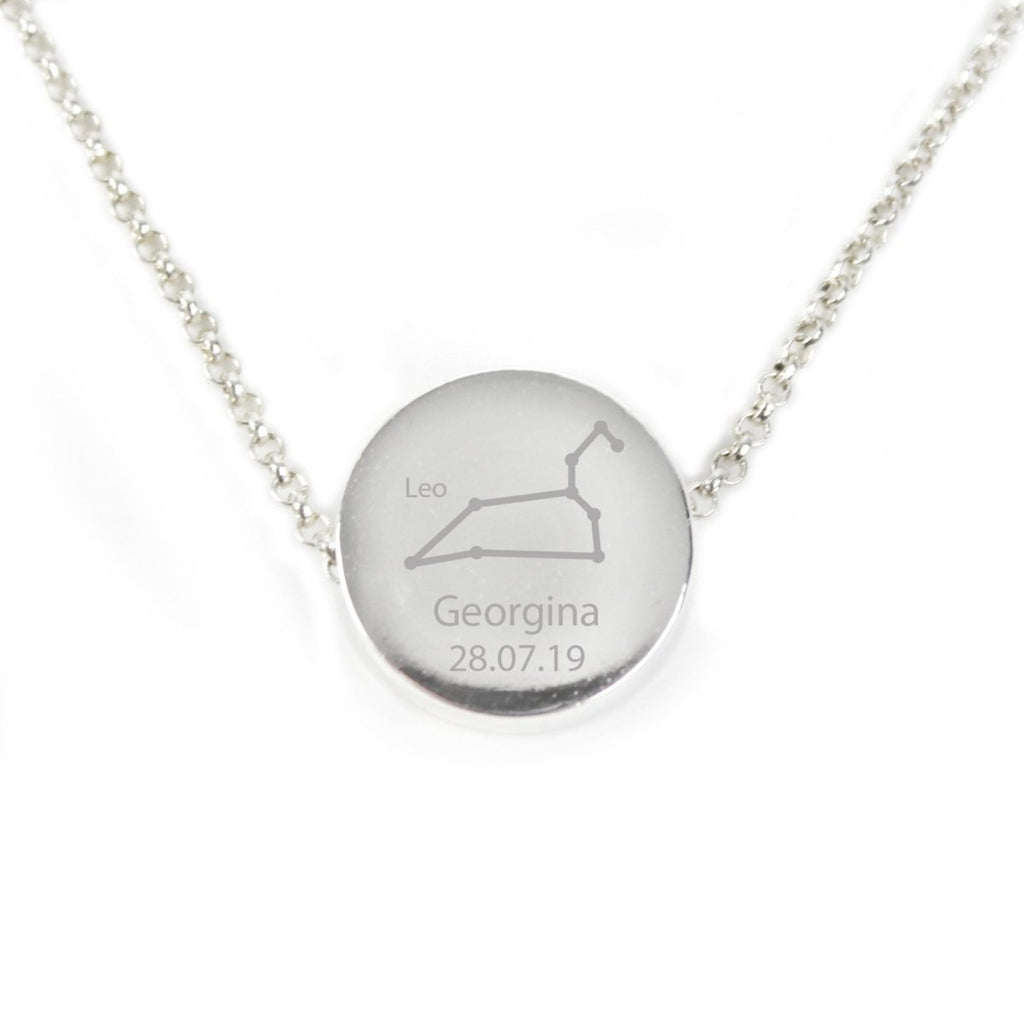 Personalised Leo Zodiac Star Sign Silver Tone Necklace (July 23rd - August 22nd) - Engraved Memories