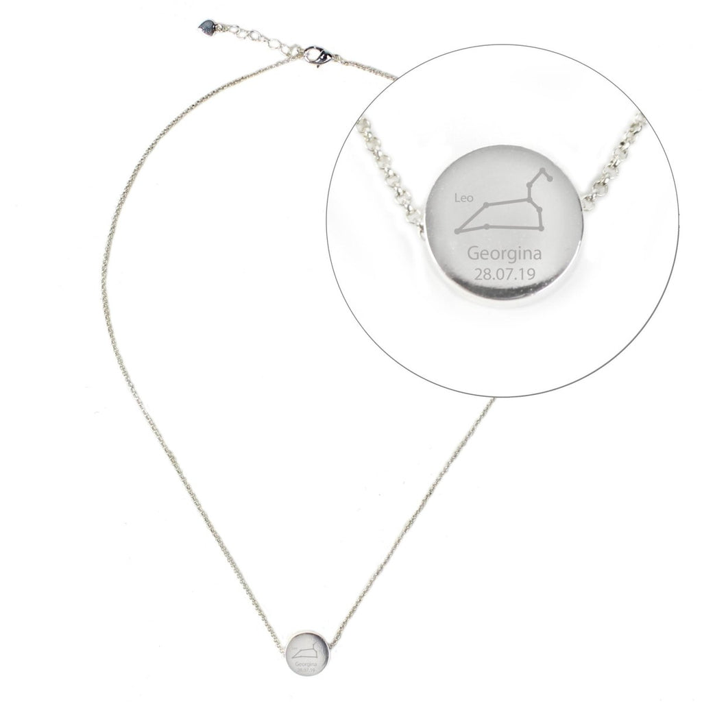 Personalised Leo Zodiac Star Sign Silver Tone Necklace (July 23rd - August 22nd) - Engraved Memories