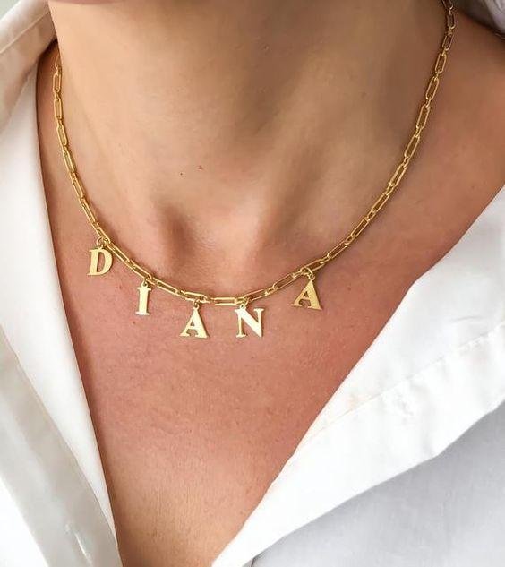 Personalized letter necklace in sterling silver, custom name design, dainty and trendy, perfect Valentine's gift.