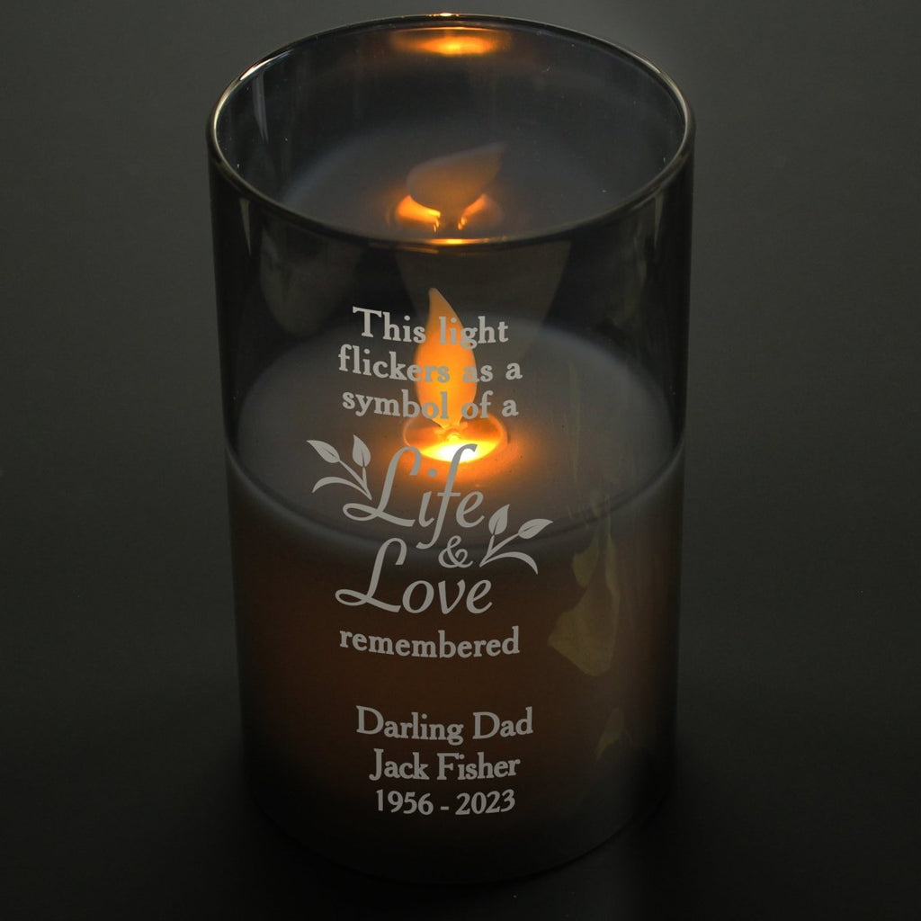 Personalised Life & Love Memorial Smoked LED Candle - Engraved Memories