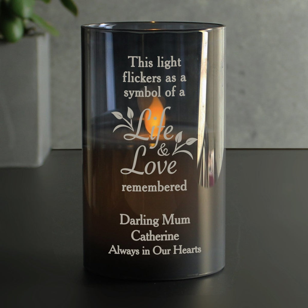 Personalised Life & Love Memorial Smoked LED Candle - Engraved Memories