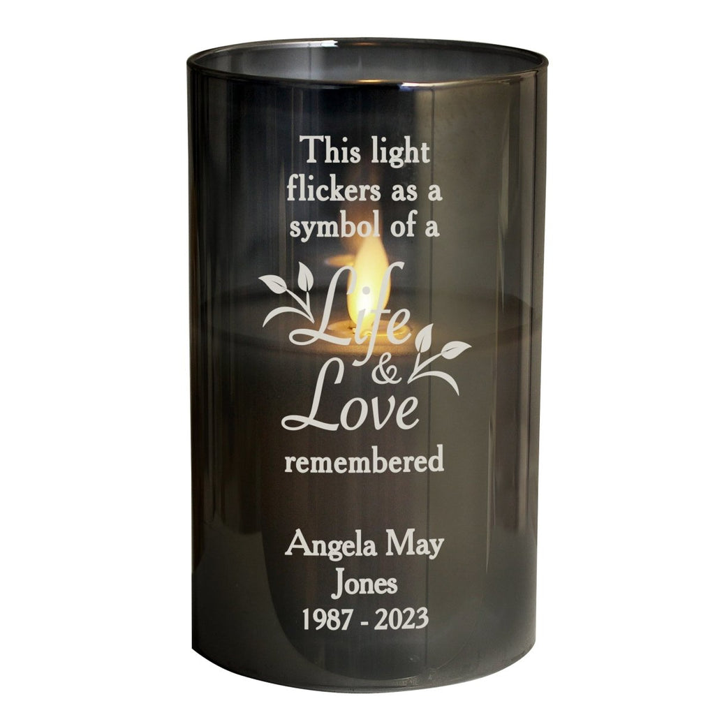 Personalised Life & Love Memorial Smoked LED Candle - Engraved Memories