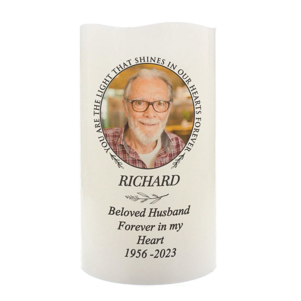 Personalised Light In Our Hearts Photo Upload LED Memorial Candle - Engraved Memories