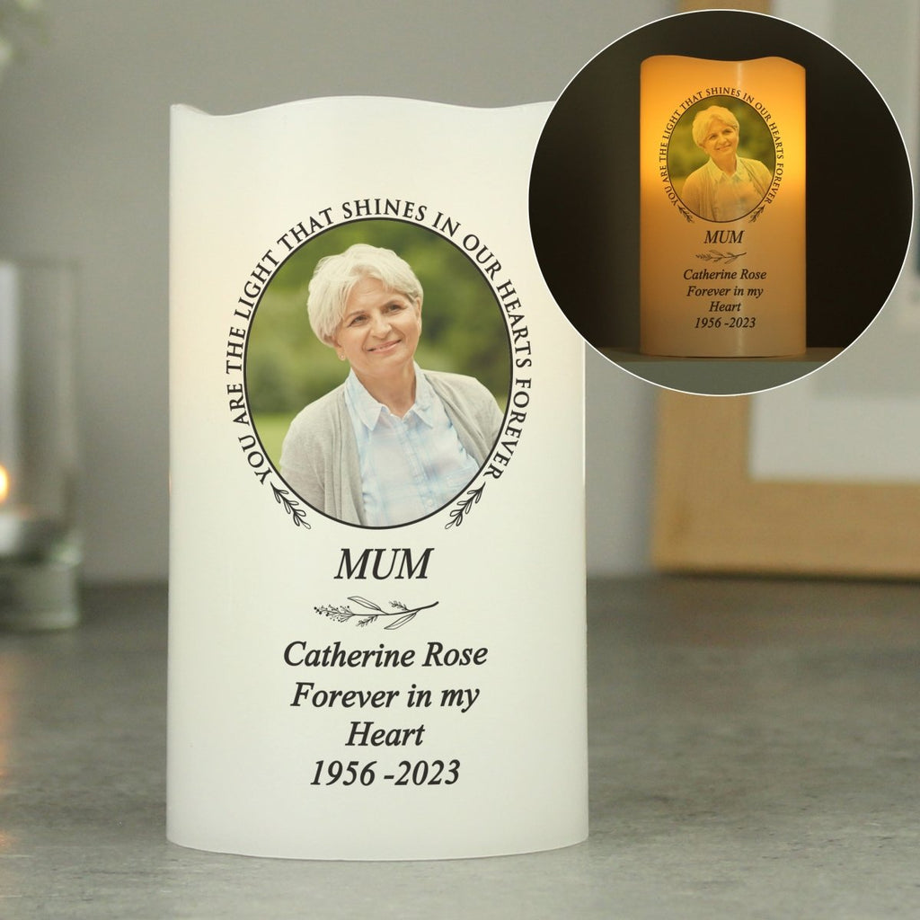 Personalised Light In Our Hearts Photo Upload LED Memorial Candle - Engraved Memories