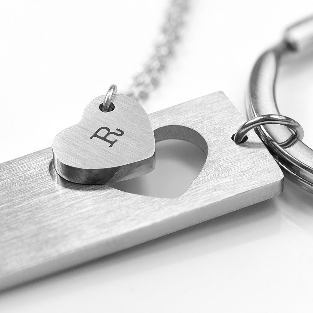Personalised Love Heart Necklace & Keyring Set - Engraved Memories