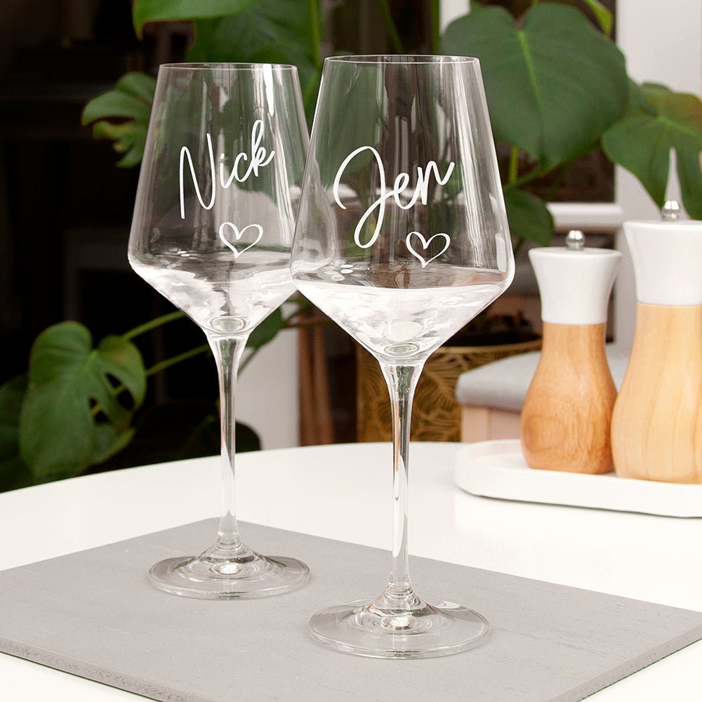 Personalised Love Heart Wine Glass - Engraved Memories