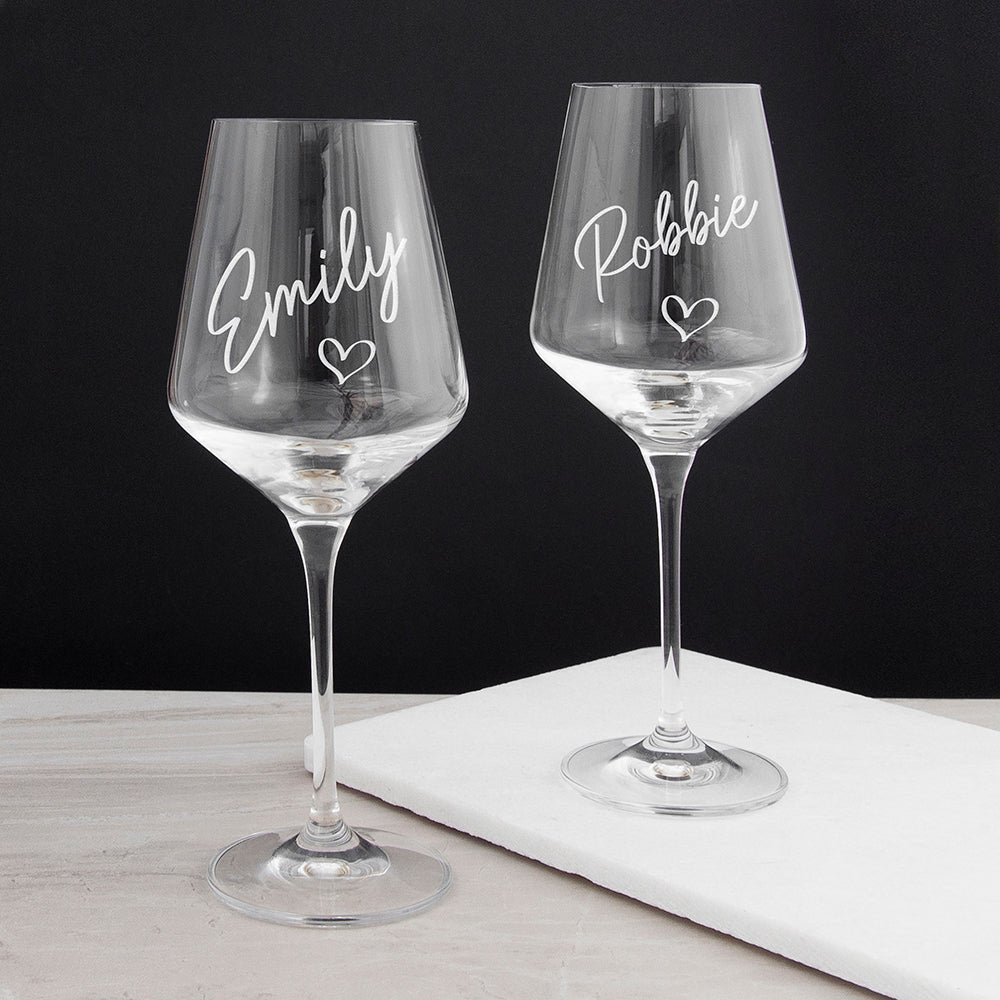 Personalised Love Heart Wine Glass - Engraved Memories