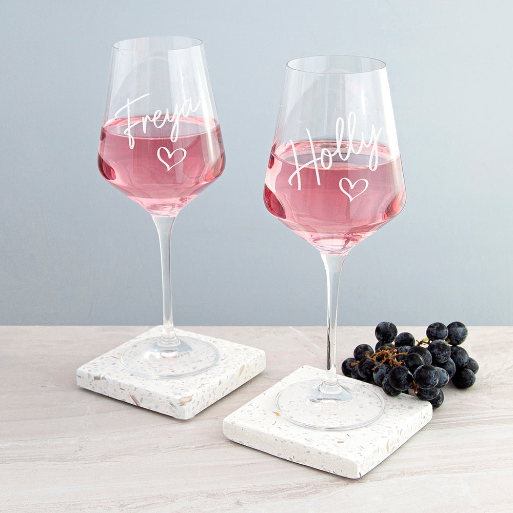 Personalised Love Heart Wine Glass - Engraved Memories