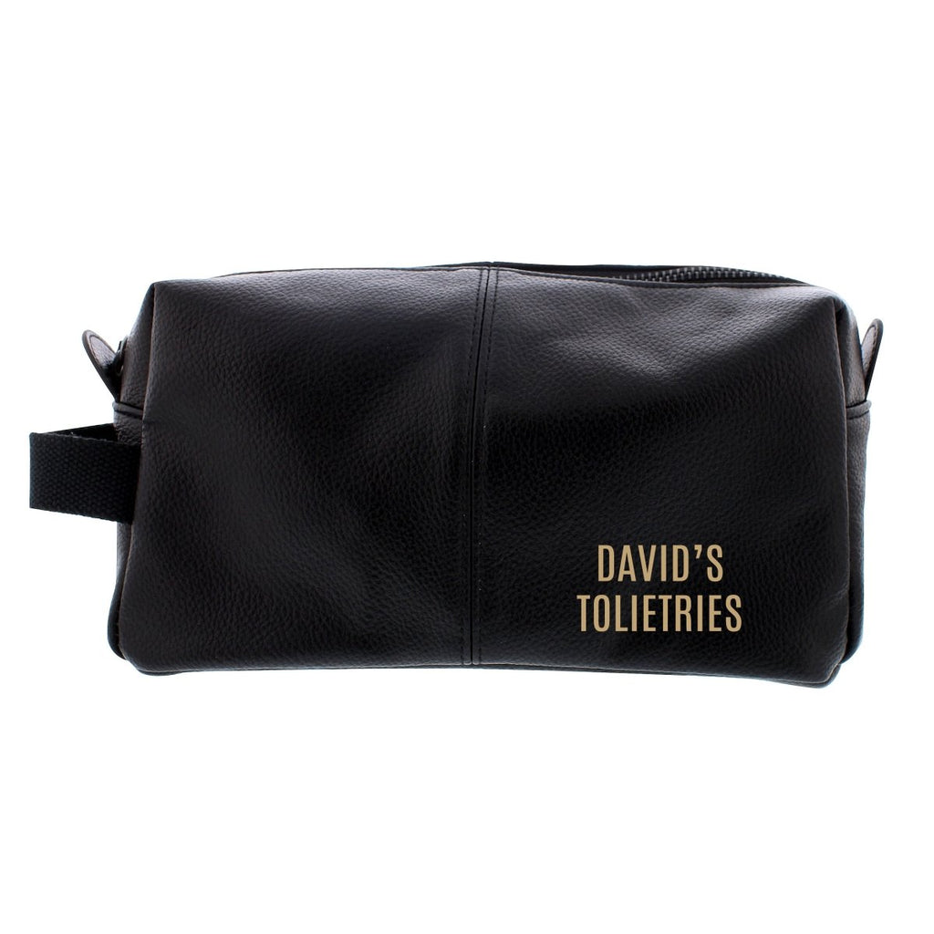 Personalised Luxury Black leatherette Wash Bag, Father's day Gift for Men - Engraved Memories