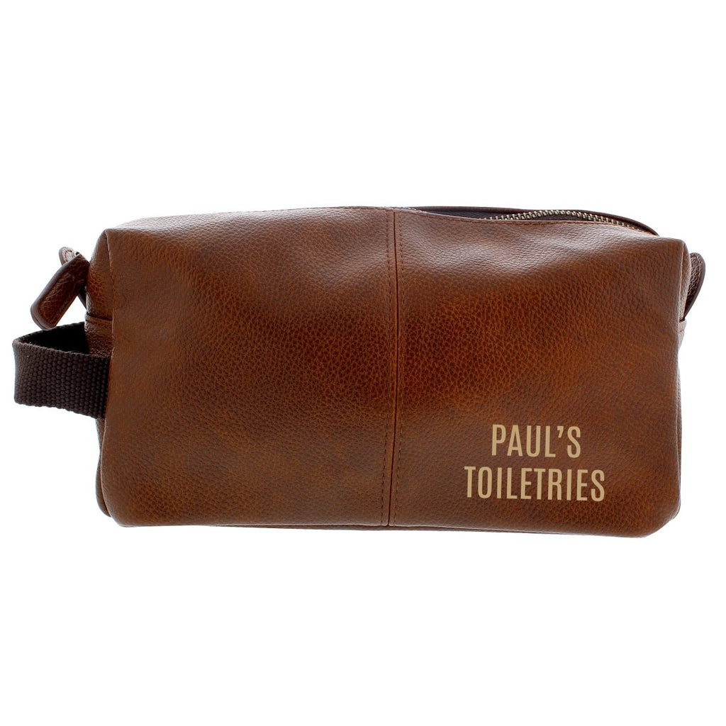Personalised Luxury Brown leatherette Wash Bag, Father's day Gift for Men - Engraved Memories