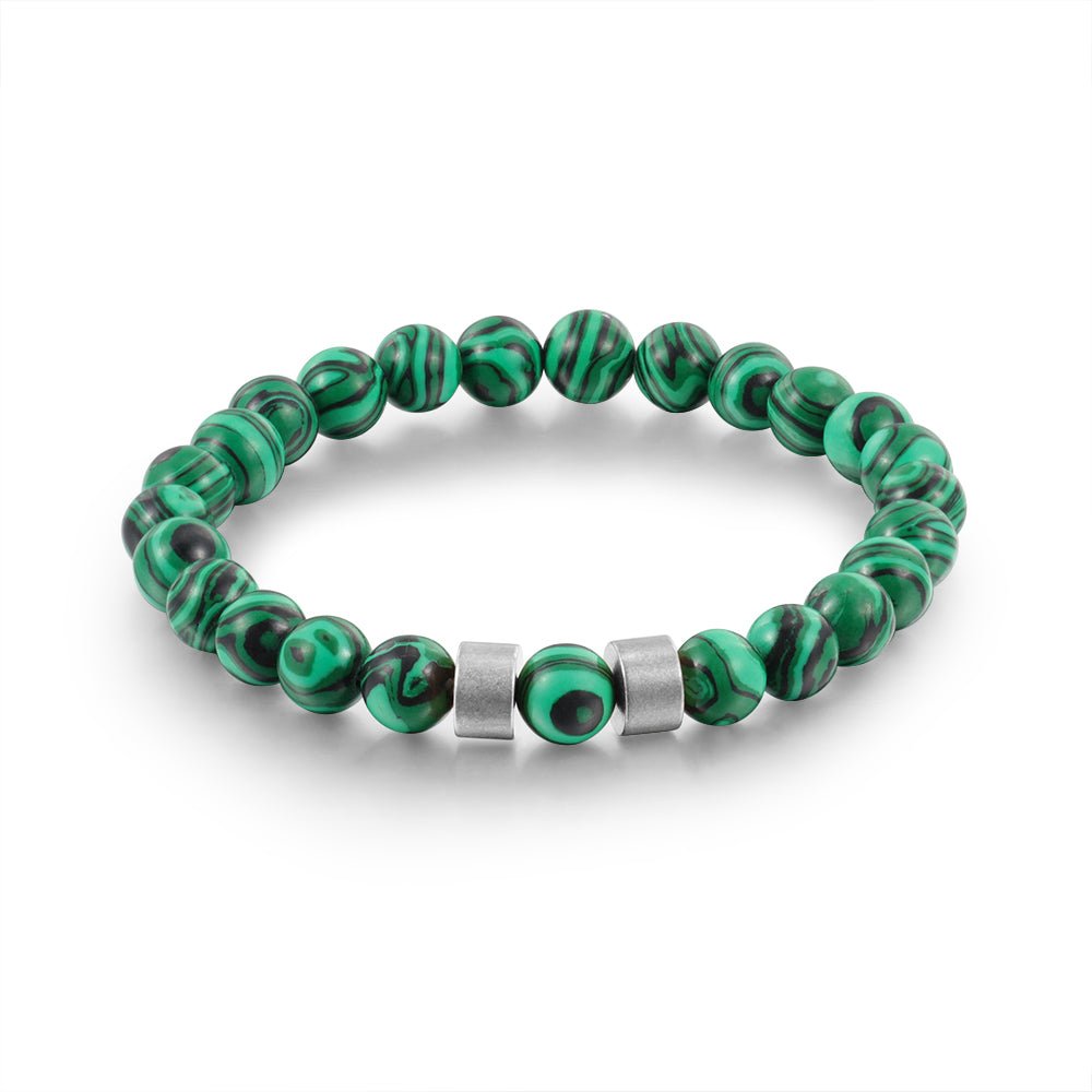 Personalised Malachite Bead Charm Bracelet - Engraved Memories