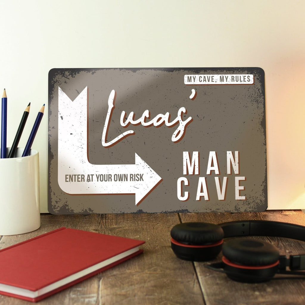 Personalised Man Cave Metal Sign, Father's day Gift for Men - Engraved Memories
