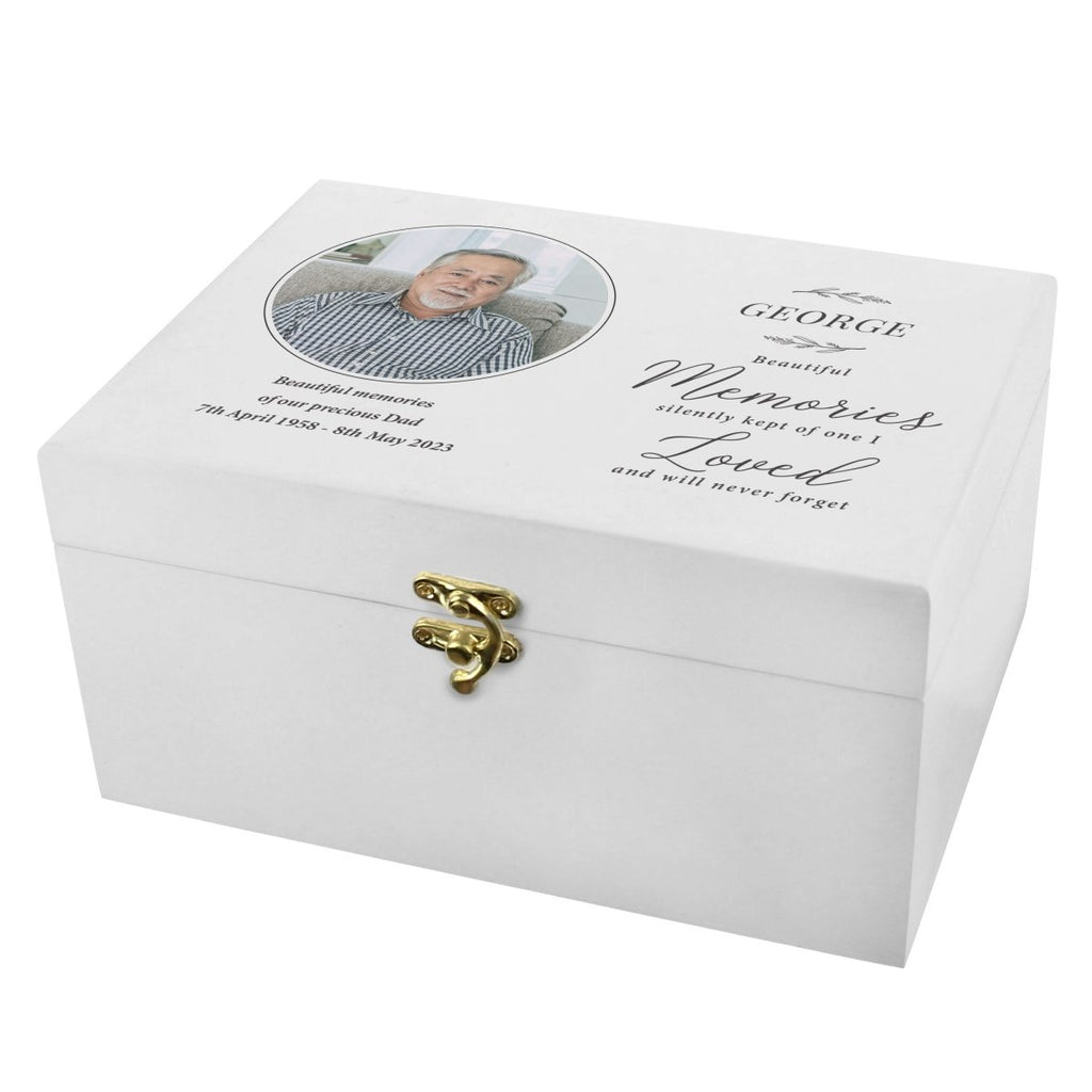 Personalised Memorial Photo White Keepsake Wooden Box - Engraved Memories