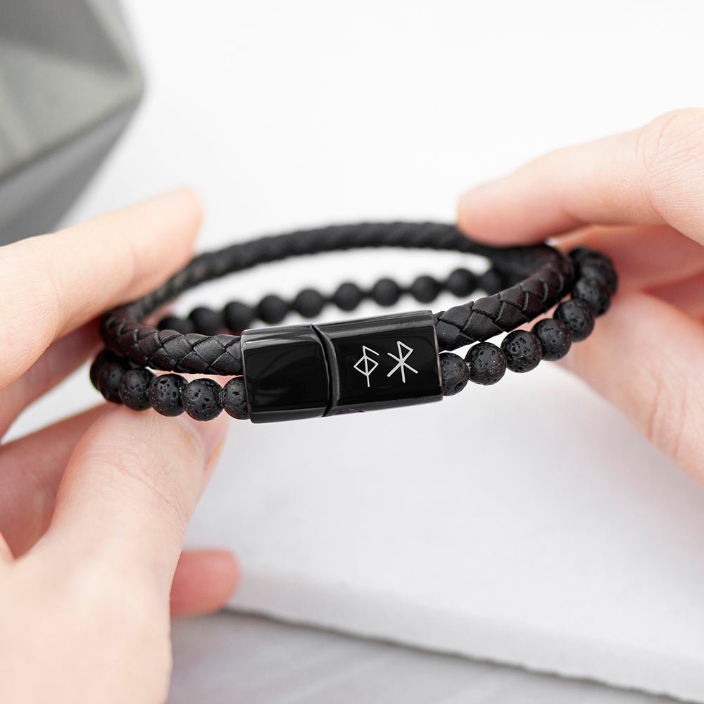 Personalised Men’s Black Rune Duo Bracelet - Engraved Memories