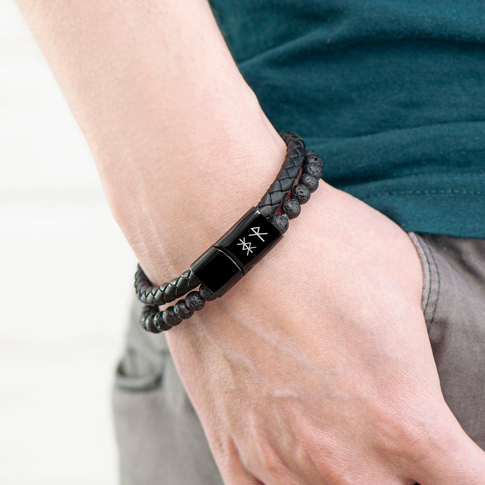 Personalised Men’s Black Rune Duo Bracelet - Engraved Memories