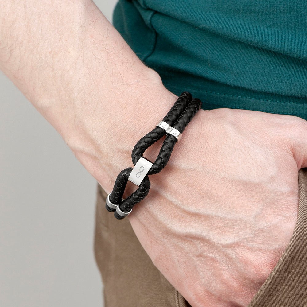 Personalised Men's Iconic Dual Leather Bracelet - Engraved Memories