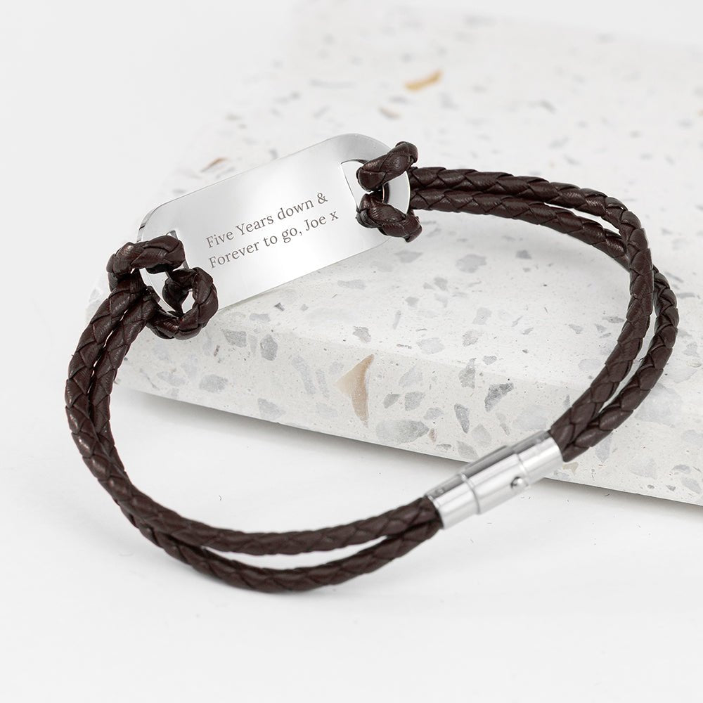 Personalised Men's Infinity Statement Leather Bracelet - Engraved Memories