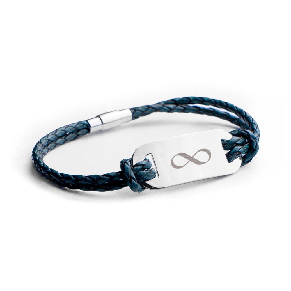 Personalised Men's Infinity Statement Leather Bracelet - Engraved Memories