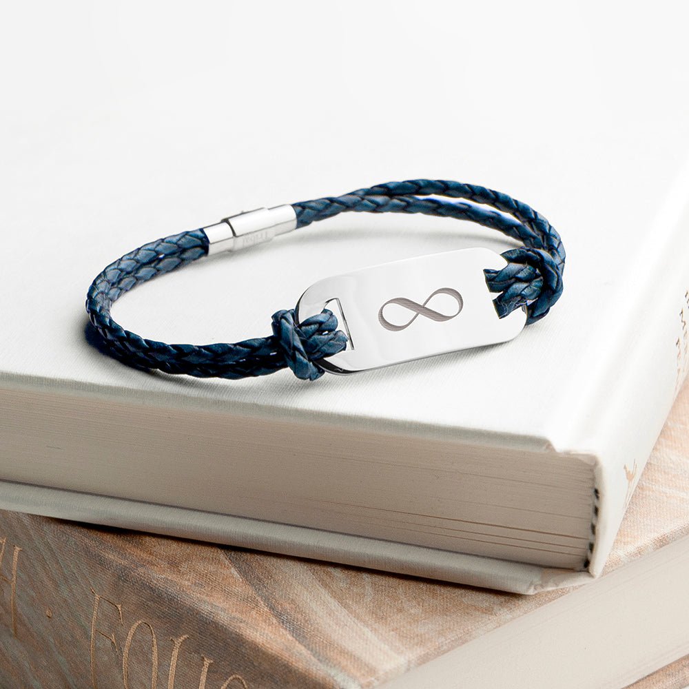 Personalised Men's Infinity Statement Leather Bracelet - Engraved Memories