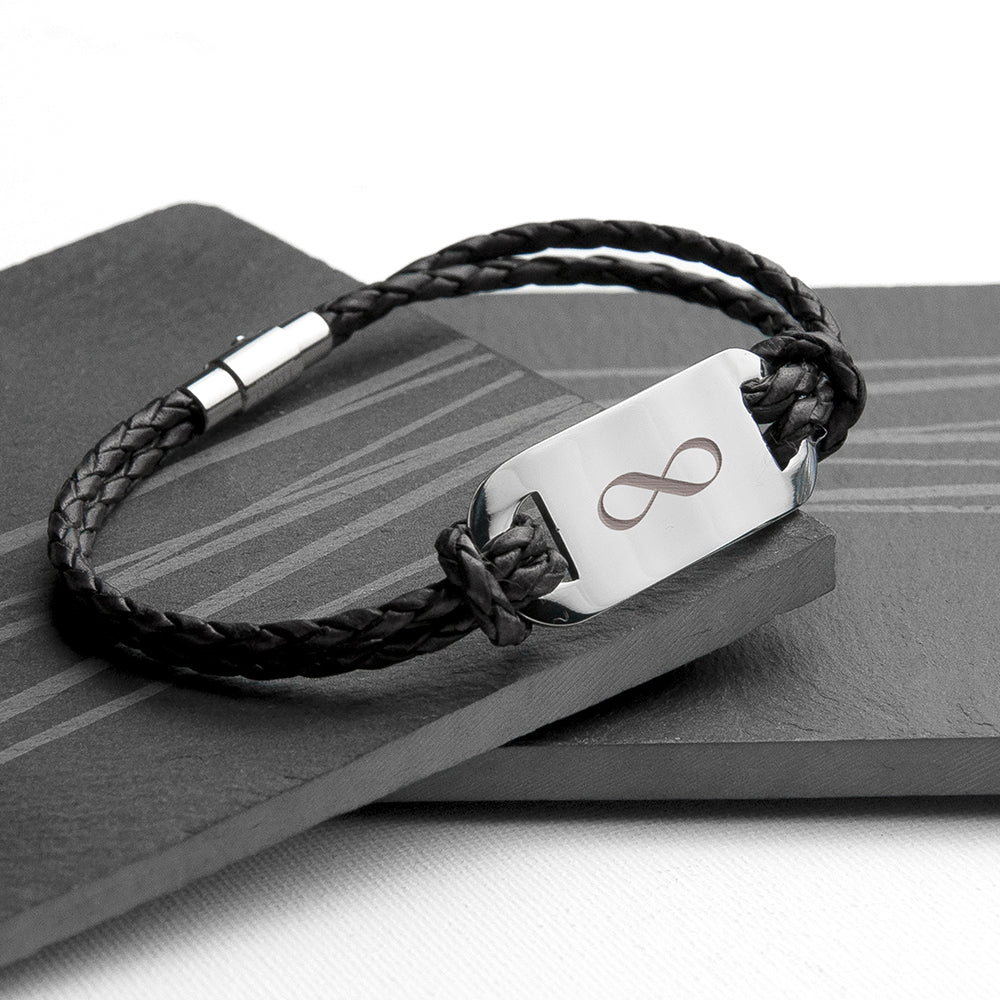 Personalised Men's Infinity Statement Leather Bracelet - Engraved Memories