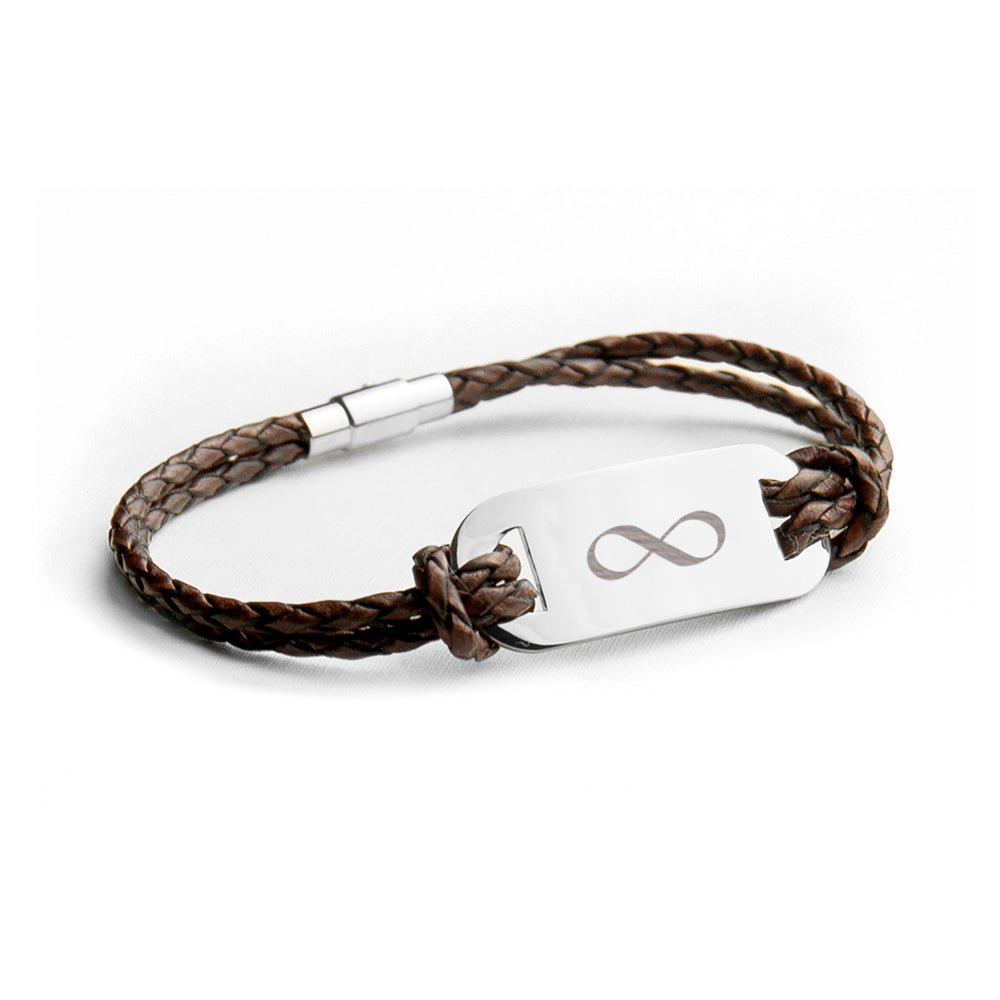 Personalised Men's Infinity Statement Leather Bracelet - Engraved Memories