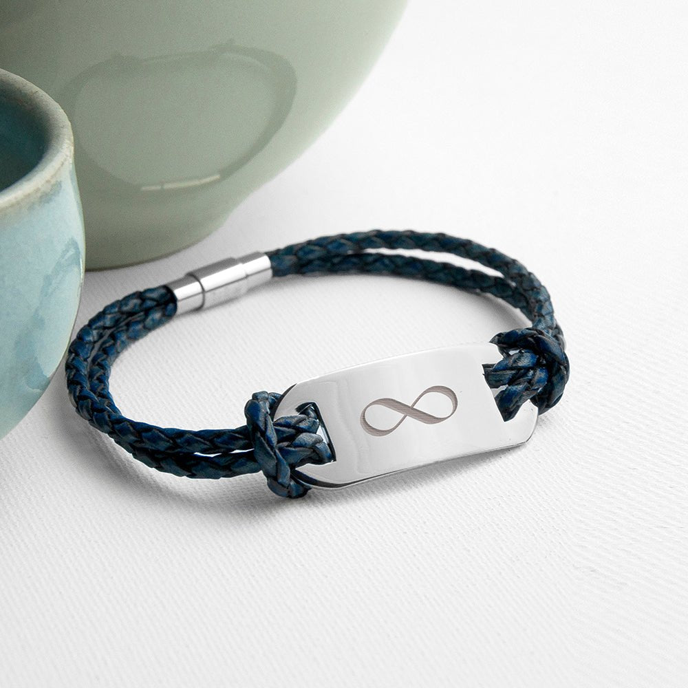 Personalised Men's Infinity Statement Leather Bracelet - Engraved Memories
