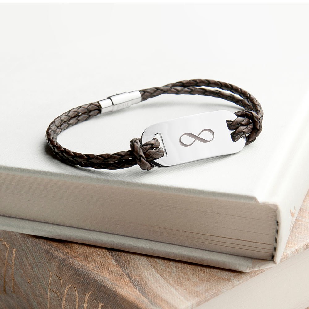 Personalised Men's Infinity Statement Leather Bracelet - Engraved Memories