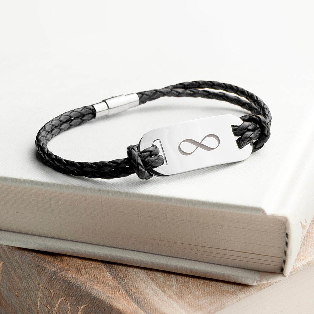 Personalised Men's Infinity Statement Leather Bracelet - Engraved Memories